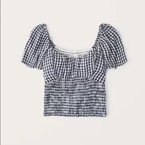 Abercrombie & Fitch Ruched Smocked Waist Top (checked/gingham)